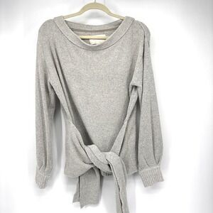 Brochu Walker Teddy Tie Waist Sweater  Medium Grey Long Sleeve Round Neck Tunic